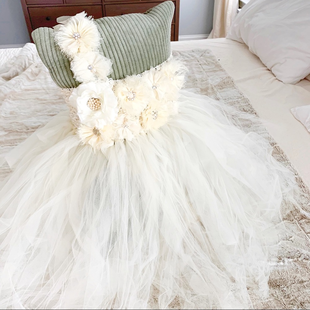 2t flower girl dress, cream/white